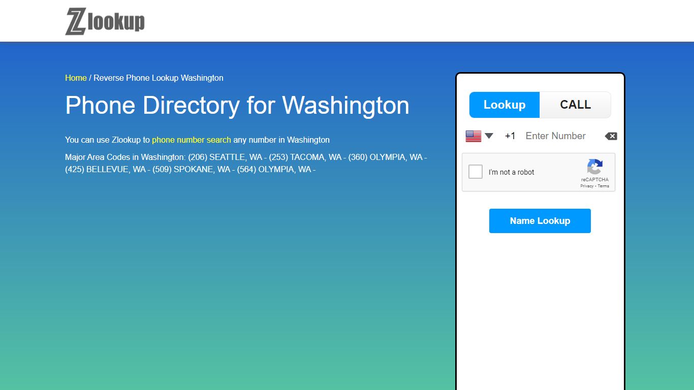 Reverse Phone Lookup Washington | ZLOOKUP